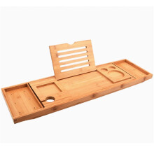 Bamboo Extendable Bathtub Tray Caddy, Adjustable 7095cm for Book, Tablet, Wine Glass Holders