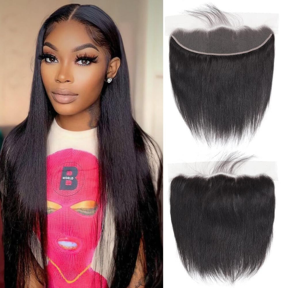 Unisex Brazilian Straight Lace Frontal 13X4 Transparent 22 Inch Virgin Human Hair Pre Plucked 150% Density
