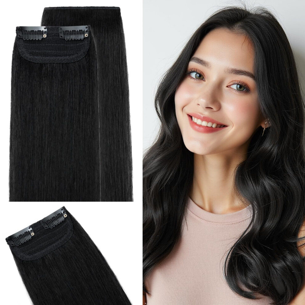 Unisex Black 4 Inch Clip In Human Hair Extensions Short Straight Remy Hairpiece For Thinning Hair Volume Boost Jet