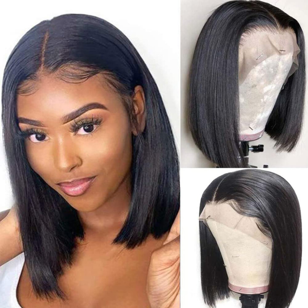 Unisex Straight Lace Front Wig 13X4 Transparent Human Hair Bob, Pre Plucked Glueless Short Brazilian Style