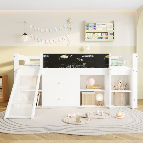 3ft Single Modern Wood Bed with Slide & Blackboard 1