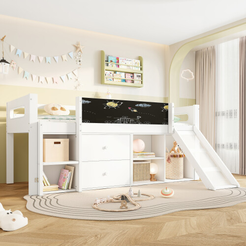 3ft Single Modern Wood Bed with Slide & Blackboard 2