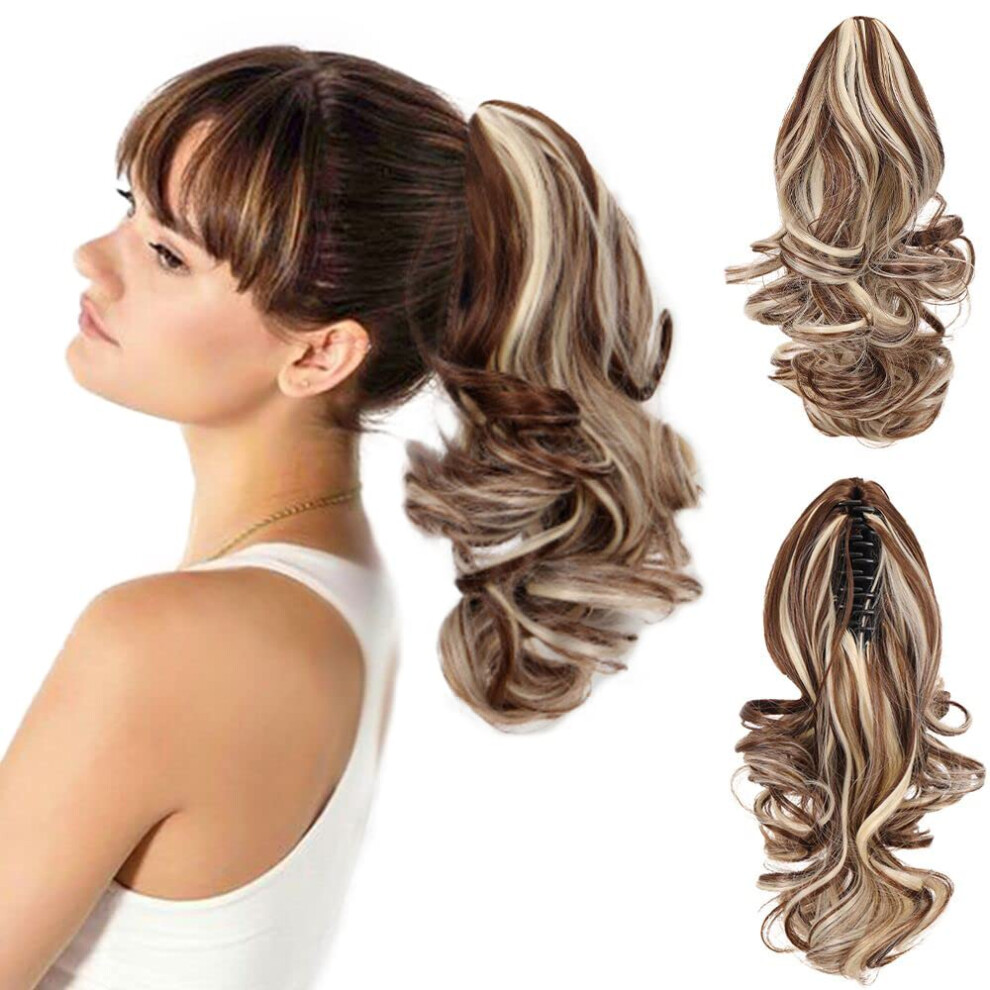 Unisex 12 Inch Curly Ponytail Hair Extension With Claw Clip, Natural Look Synthetic Wavy Hairpiece