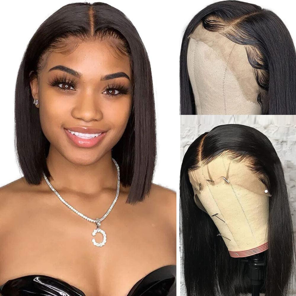Unisex Black Bob Lace Front Wig 13X4 Hd Lace Frontal Brazilian Virgin Human Hair Pre Plucked 10 Inch Natural