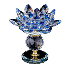 Colorful Glass Oil Lamp with Tall Buddha Design Candle Holder for Home Altar, Sky Blue