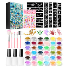 Temporary Body Art Glitter Tattoo Set With Reusable Templates And Non Toxic Safe Ingredients Waterproof Bandage Flexible Stretchable Design For Kids