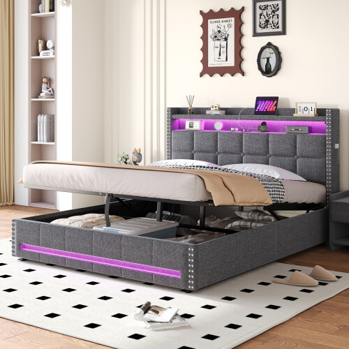 5ft King Upholstered Bed with Hydraulic Storage 1