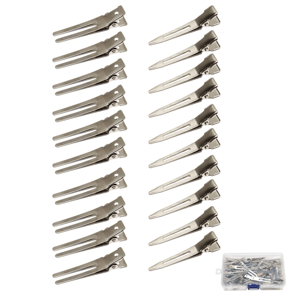 Silver 60Pcs Hair Styling Clips Alligator Duck Bill Metal Curl Clips Single And Double Prong With Box