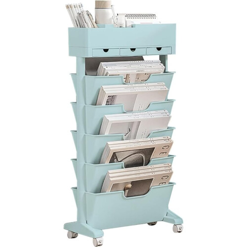 SixTier Large Capacity Bookshelf with Casters, Durable Vertical Storage Rack for Office and Home 2