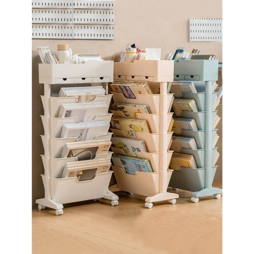 SixTier Large Capacity Bookshelf with Casters, Durable Vertical Storage Rack for Office and Home 1
