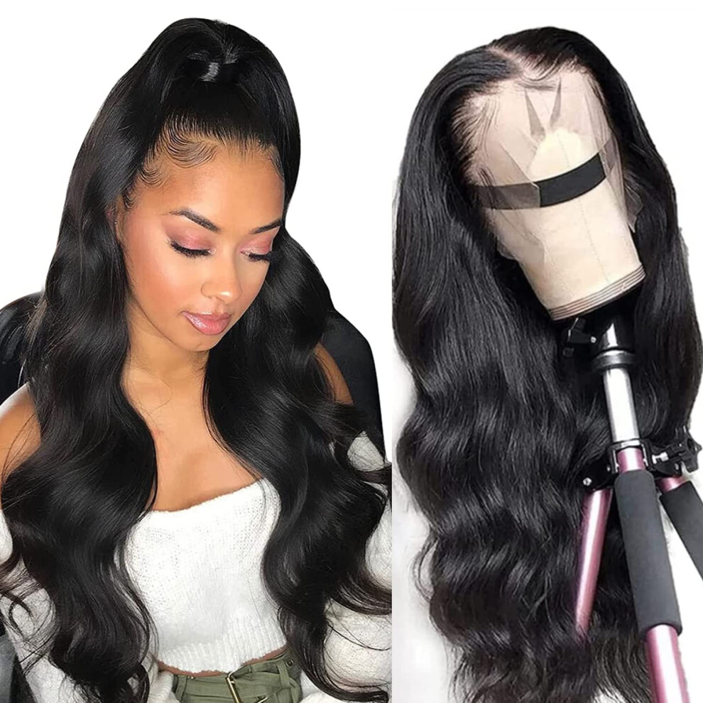 Unisex 13X4 Bob Wig Human Hair Body Wave 24 Inch Brazilian Remy Lace Front With Natural Hairline