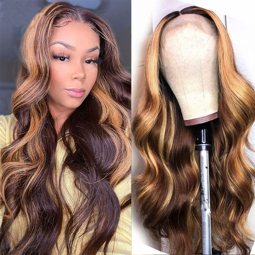 Unisex Human Hair Lace Closure Wig 4X4 Hd Swiss Lace Ombre Highlight Brazilian Virgin Hair 150 Density Body Wave Pre Plucked