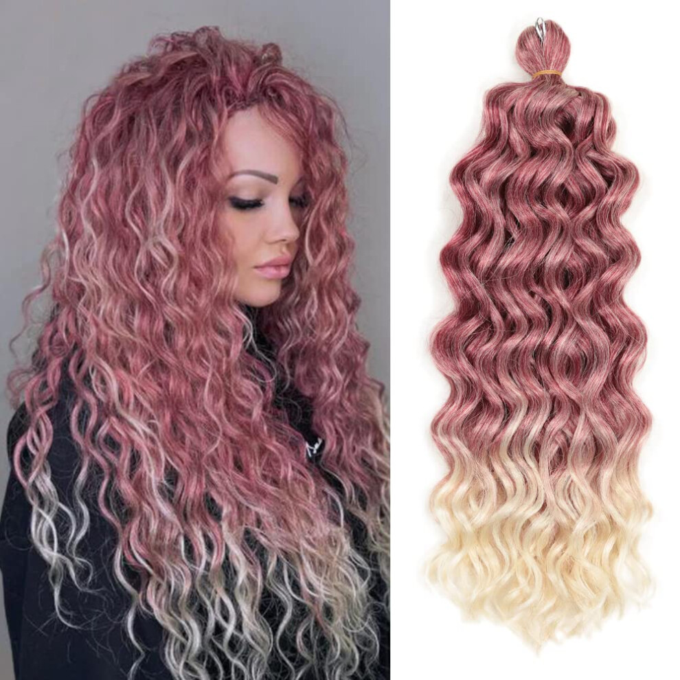 Unisex Ocean Wave Crochet Hair 24 Inch Hawaii Curl, Goddess Locs Extensions Ombre T530613 Pack Of 5