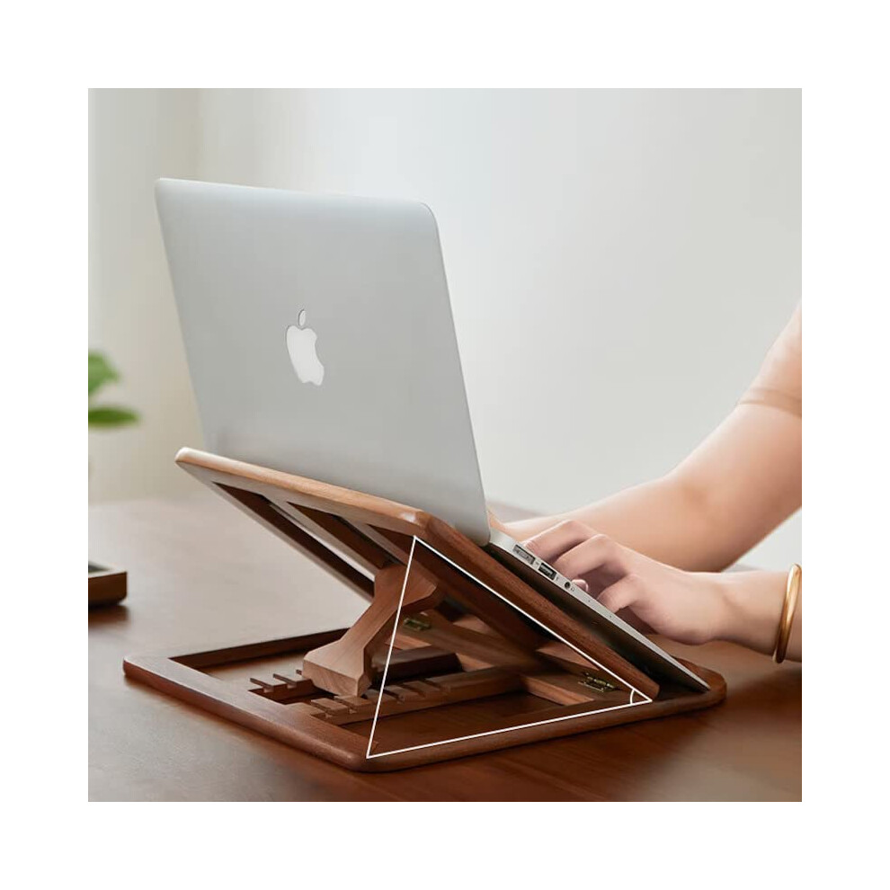 Wooden Laptop Stand Adjustable Walnut Ergonomic Riser For Desk Improved Airflow Foldable Design 9164114145147