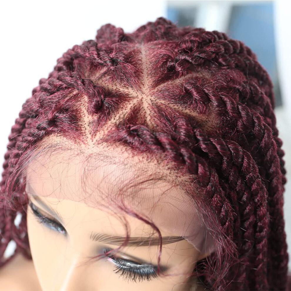 Unisex Black Box Braided Lace Front Wig T1b/Bug Long Synthetic Braids With Baby Hair For Women