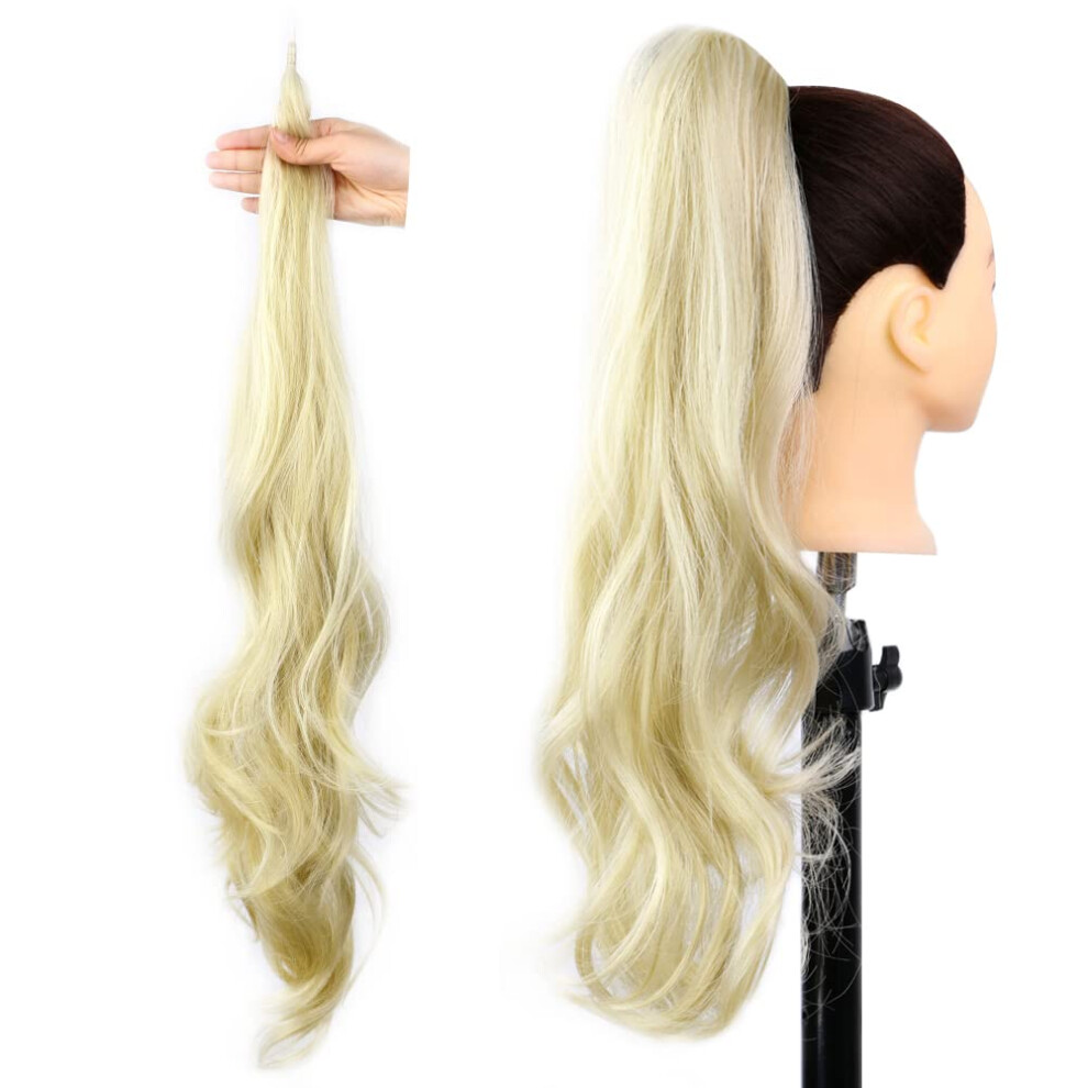 Unisex 32 Inch Wrap Around Ponytail Hair Extension Long Curly Wavy Synthetic Hairpiece Blonde P16/613