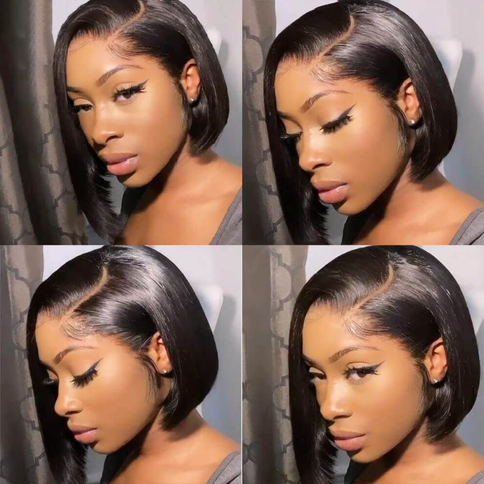 Unisex Straight 13X4 Lace Front Bob Wig 8 Inch Brazilian Virgin Human Hair Pre Plucked Hairline