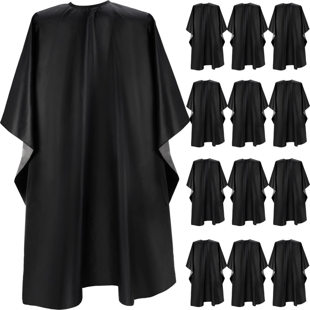 Black 12Pcs Waterproof Barber Cape With Snap Closure, Large Antistatic Hair Cutting Capes