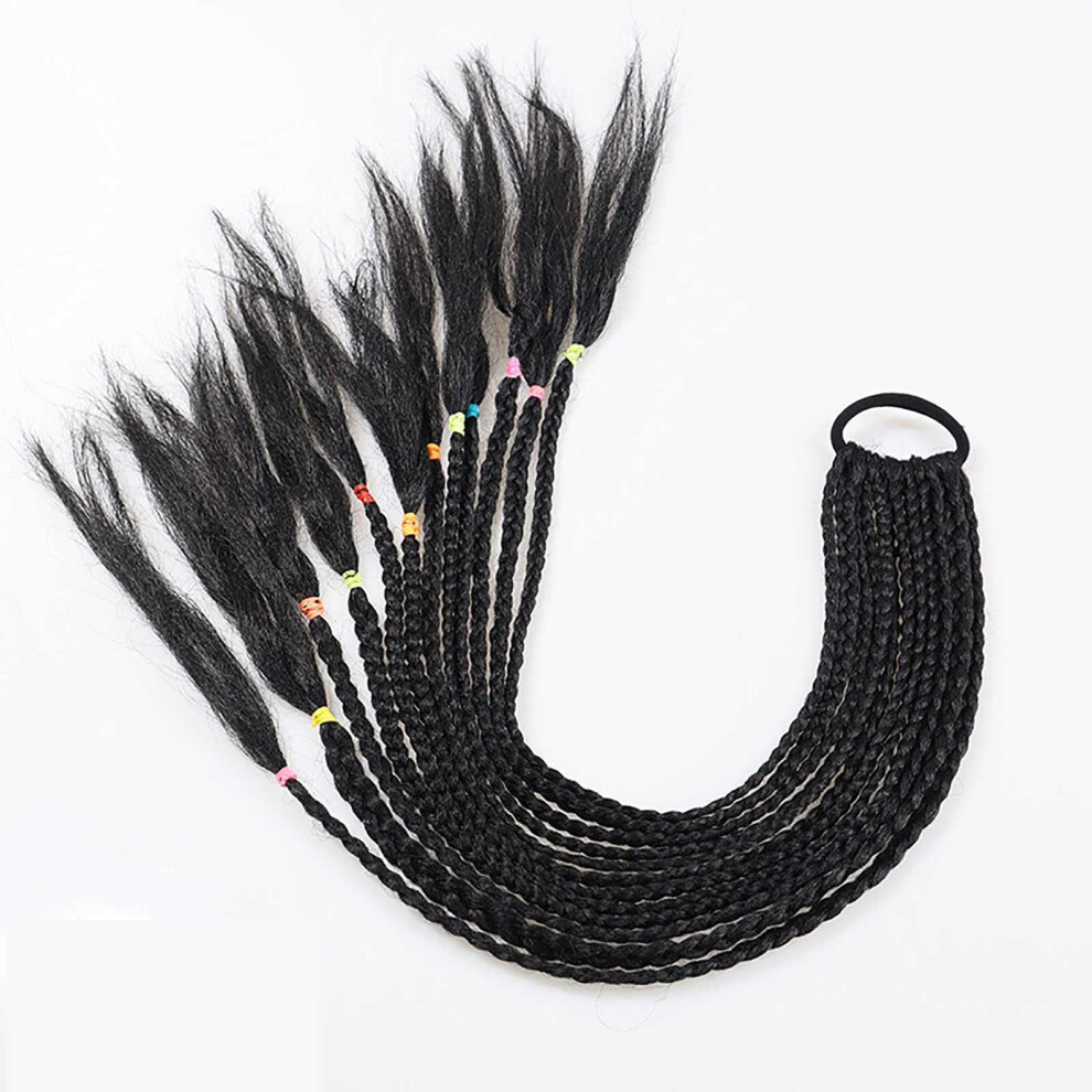 Unisex 60Cm Colorful Gradient Braided Ponytail Hair Extensions For Women, Synthetic Hairpiece Set