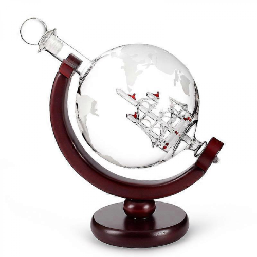 Decantador com design de globo gravado e copo esférico gravado, compatível com bebidas como uísque e bourbon. 1