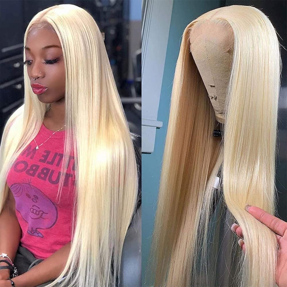 Unisex 26 Inch 613 Blonde 13X6 Hd Lace Front Wig Human Hair 180% Density Brazilian Straight Preplucked