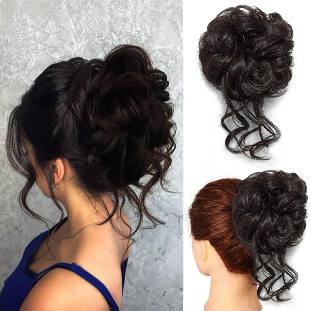 Messy Hair Bun Extension Natural Brown with Fluffy Tousled Texture and Secure Elastic Hold