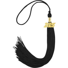 2025 Black Graduation Cap Tassel with Gold Year Charm, Rayon, Standard Size Keepsake