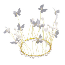 Gold Princess Crown Tiara with Butterfly Pearl Design for Birthday Party, Prom, Wedding