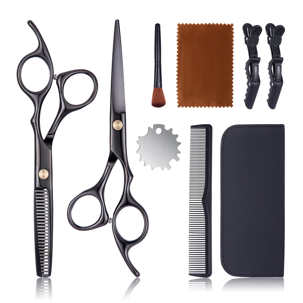 Black Professional Hair Cutting Scissors Set With Razor Sharp Blades And Ergonomic Offset Handle,