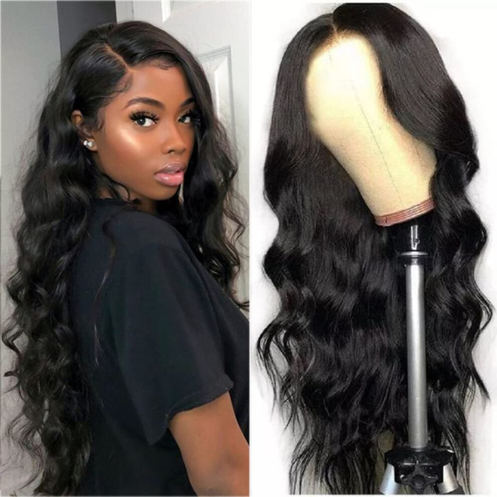 Unisex 5X5 Lace Front Wig Body Wave Malaysian Virgin Human Hair Pre Plucked Bleached Knots 24 Inch