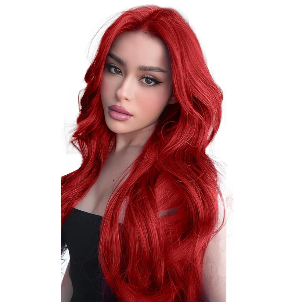 Unisex Black,Red Red Lace Front Wig 24 Inch Wavy Synthetic Hd Lace Preplucked Hairline Heat Resistant For Black Women