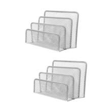 Silver Metal Desk Organizer Set with Letter Rack, Durable Modern Finish, 2Piece Office File Holder