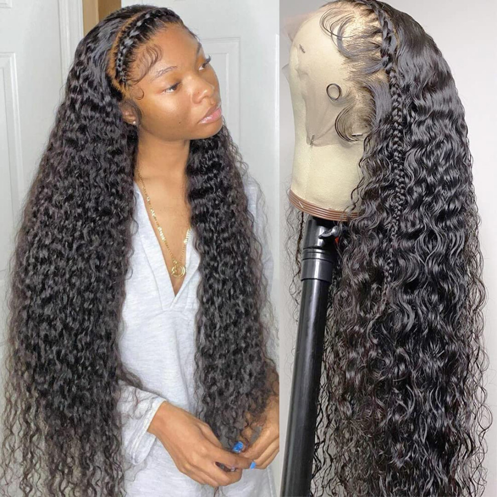 Unisex 13X6 Hd Lace Front Wig 18 Inch Brazilian Virgin Kinky Curly Human Hair Pre Plucked 180 Density Natural Hairline