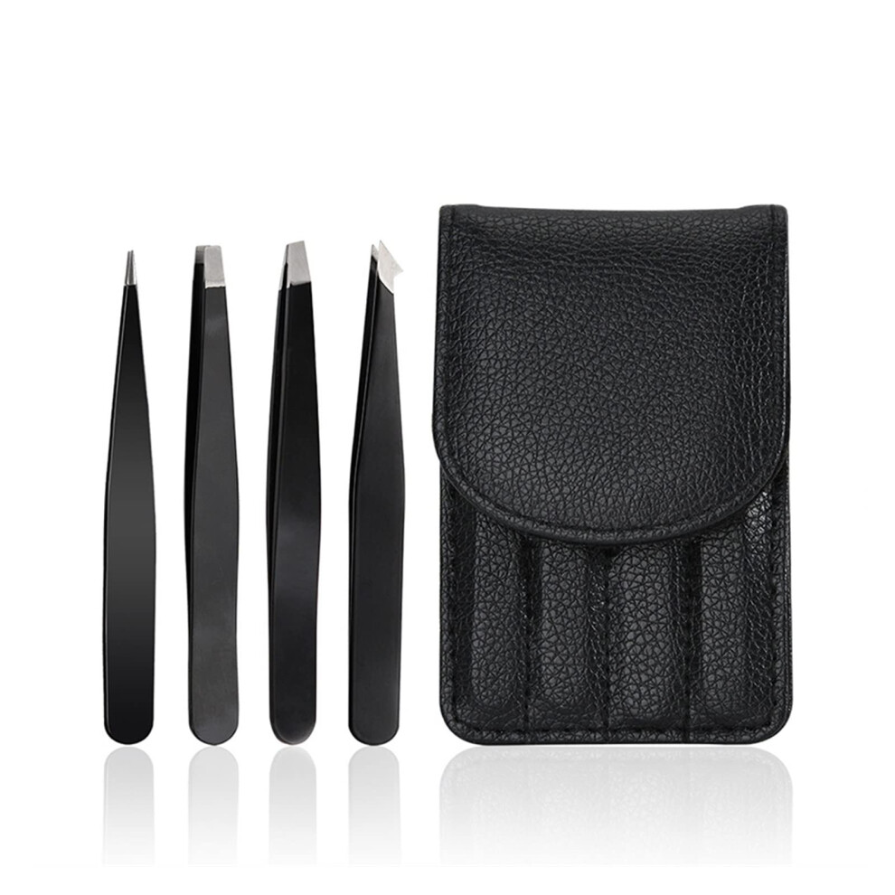 4PCS Stainless Steel Eyebrow Tweezers Set with Precision Grip and AntiStatic Design for Hair Removal