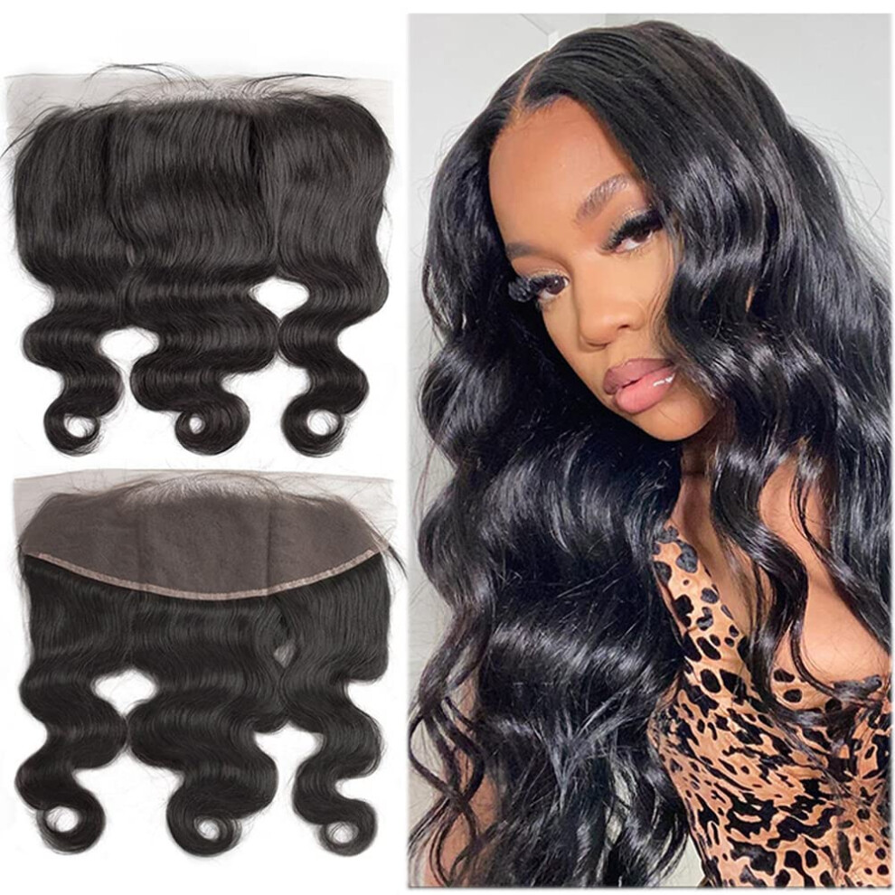 Unisex 13X4 Lace Frontal Body Wave Pre Plucked Brazilian Virgin Hair With Baby Hair Swiss Lace 16 Inch