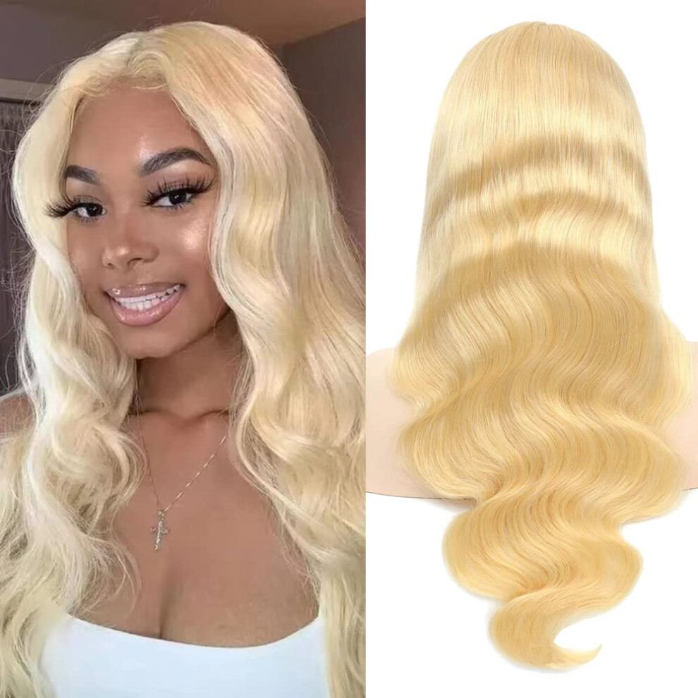 Unisex 613 Lace Front Wig Human Hair 13X4 Hd Blonde Body Wave Pre Plucked Glueless 20 Inch