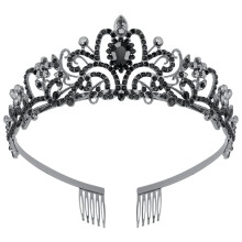 Black Tiara for Women with Combs Elegant Black Crown for Wedding, Prom, Birthday, Princess Party
