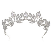 Wedding Tiara with Cubic Zirconia and Rhinestones, Elegant Leaf Bridal Crown for Pageant Prom Brides