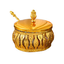 Vintage Sugar Bowl with Lid Gold Metal 9x5cm Elegant Design for Kitchen and Home