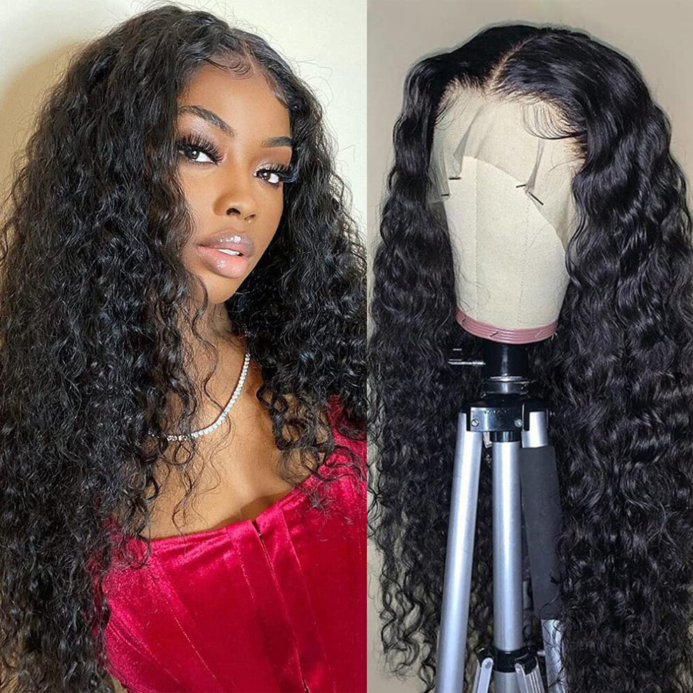 Unisex Black Human Hair Lace Front Wig 13X4 Brazilian Virgin Hair For Women, 150 Density Pre Plucked