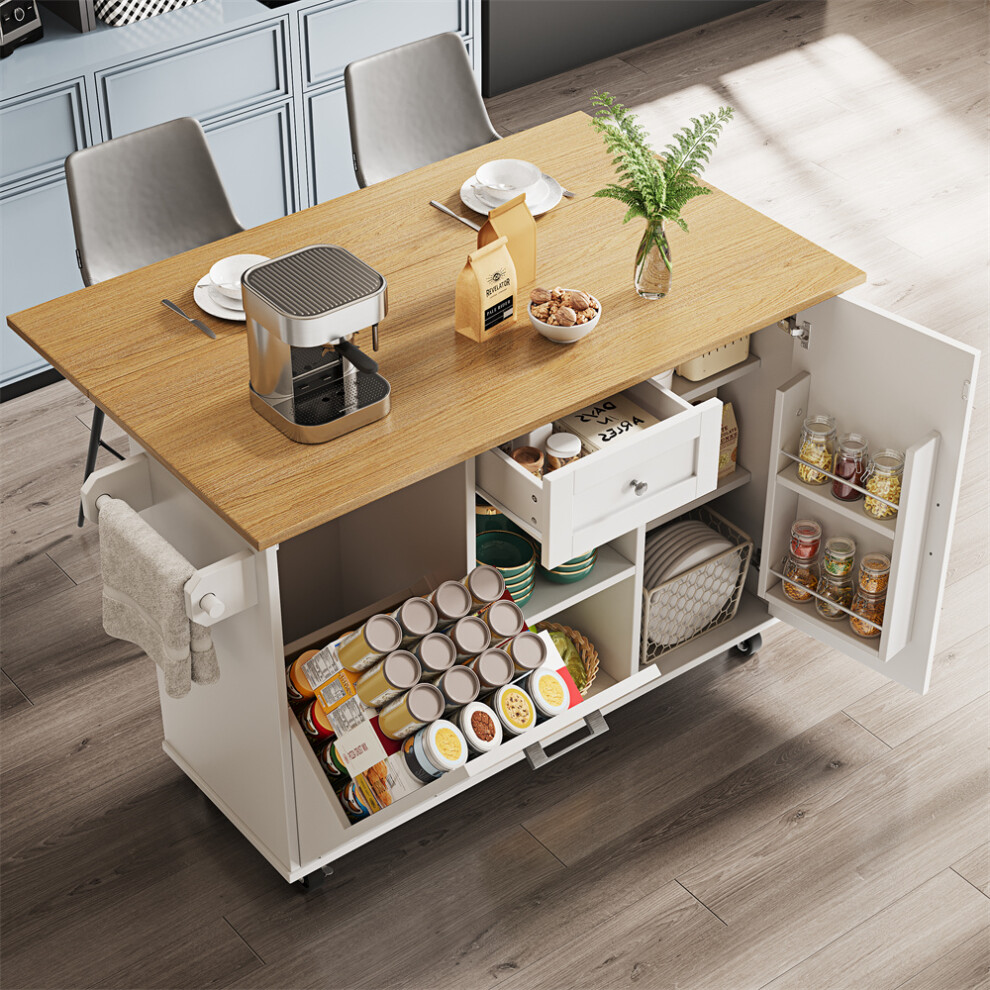 Abrihome Modern Kitchen Island, Storage & Serving Trolley White,Brown