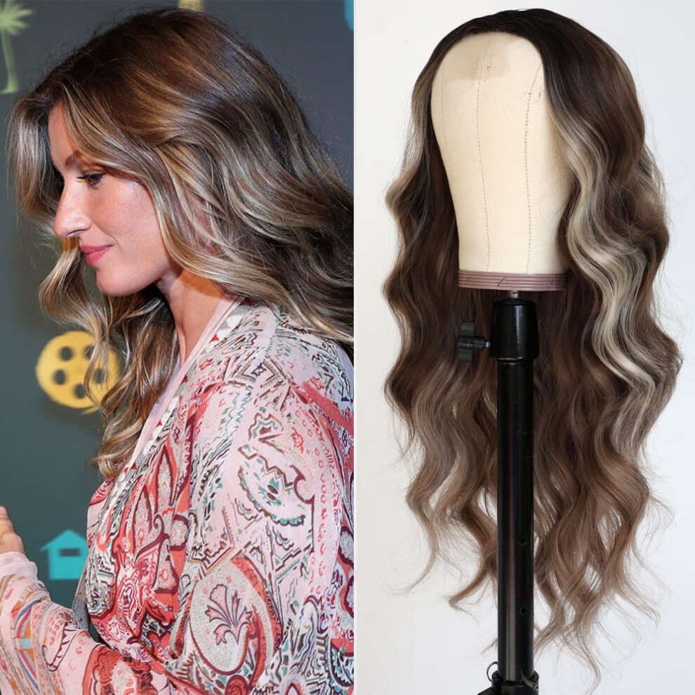 Unisex Ombre Blonde Synthetic Wig 20 Inch Long Curly Heat Resistant Fiber With Natural Hairline For Women