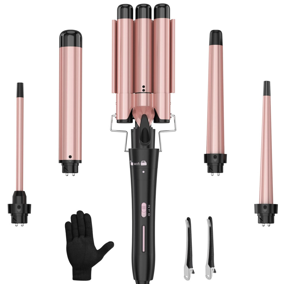 5 in 1 Curling Wand Set with Interchangeable Tourmaline Ceramic Barrels for LongLasting Curls