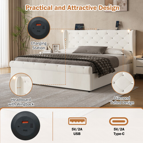 5ft King Upholstered Bed Frame with Hydraulic 2