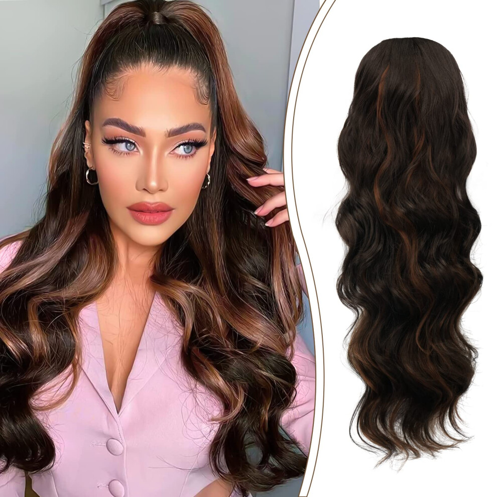24 Inch Body Wave Drawstring Ponytail Extension for Black Women 4H30# Synthetic Wavy Hairpiece