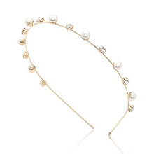 Elegant Pearl Crystal Bridal Headband Tiara with 14k Goldplated Finish for Wedding Hair Styling
