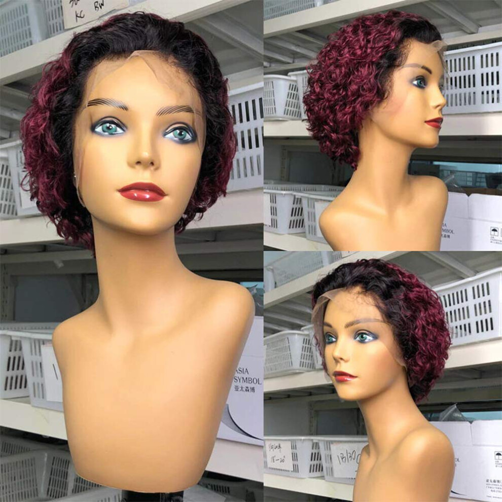 Unisex Human Hair Lace Front Wig 13X4 Pre Plucked Brazilian Ombre Curly Bob 150% Density 10 Inch