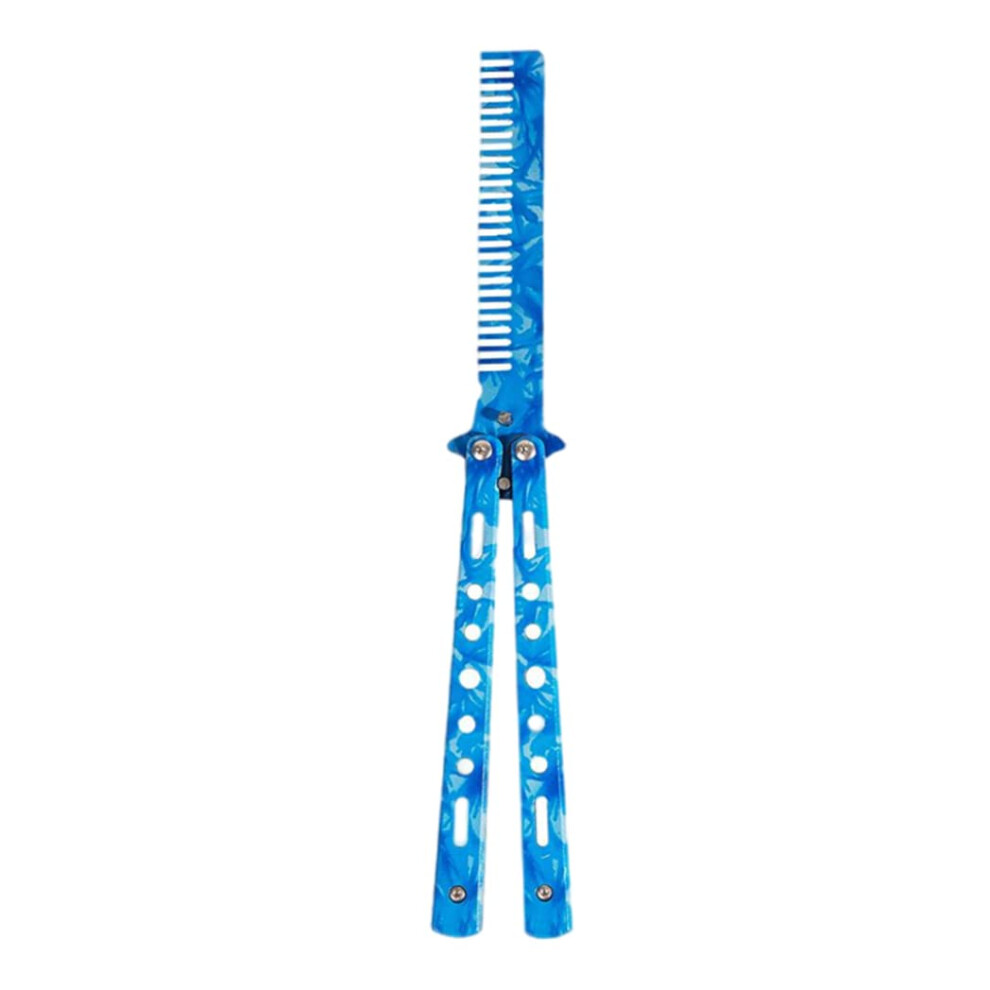 Butterfly Comb Trainer Stainless Steel Balisong Practice Comb Dark Blue for Beginners