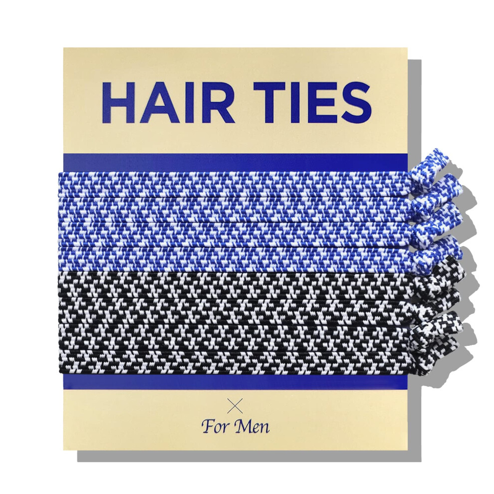 Men's Hair Ties No Crease Design for Long Thick Hair Men, 8pcs Mono Blue Elastic Bands