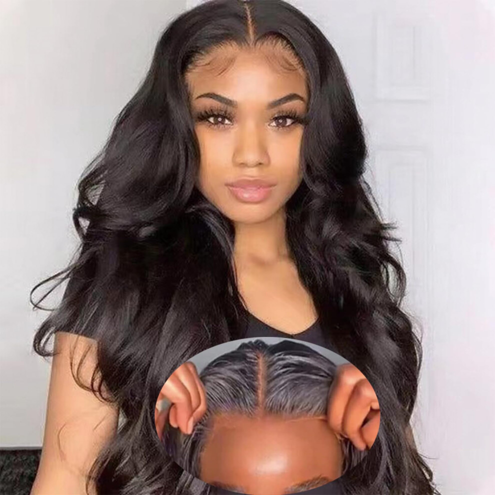 Unisex Black Human Hair Lace Front Wig 4X4 Transparent Glueless Pre Plucked Natural Hairline For Women